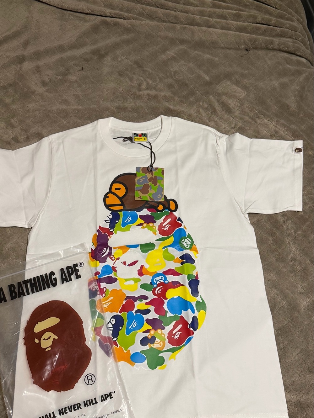 BAPE  White Multi-Color Camo Ape Head T-Shirt